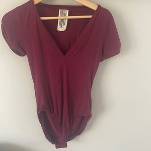 We The Free V- Neck Maroon Bodysuit size Extra Small New Without Tags